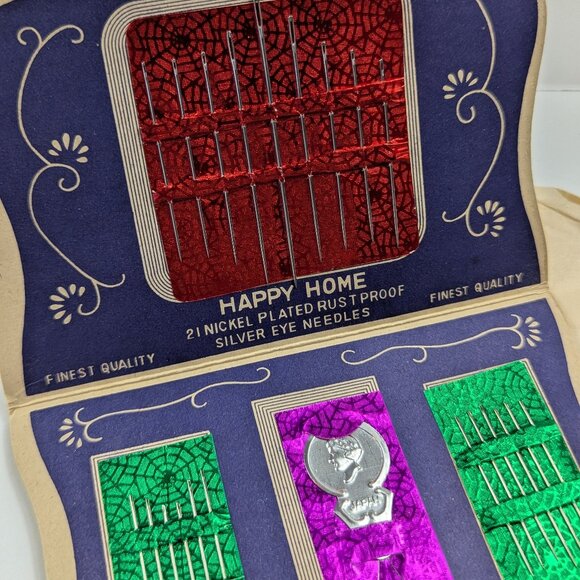 Happy Home Vintage Needle Book 21 Nickel Plated Needles & Threader Japan NEW - Picture 3 of 9